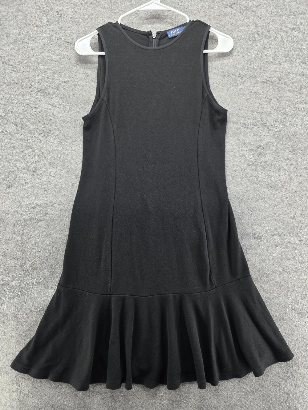 Polo Ralph Lauren Dress Womens M Black Fit & Flare Sleeveless Jersey Ruffle